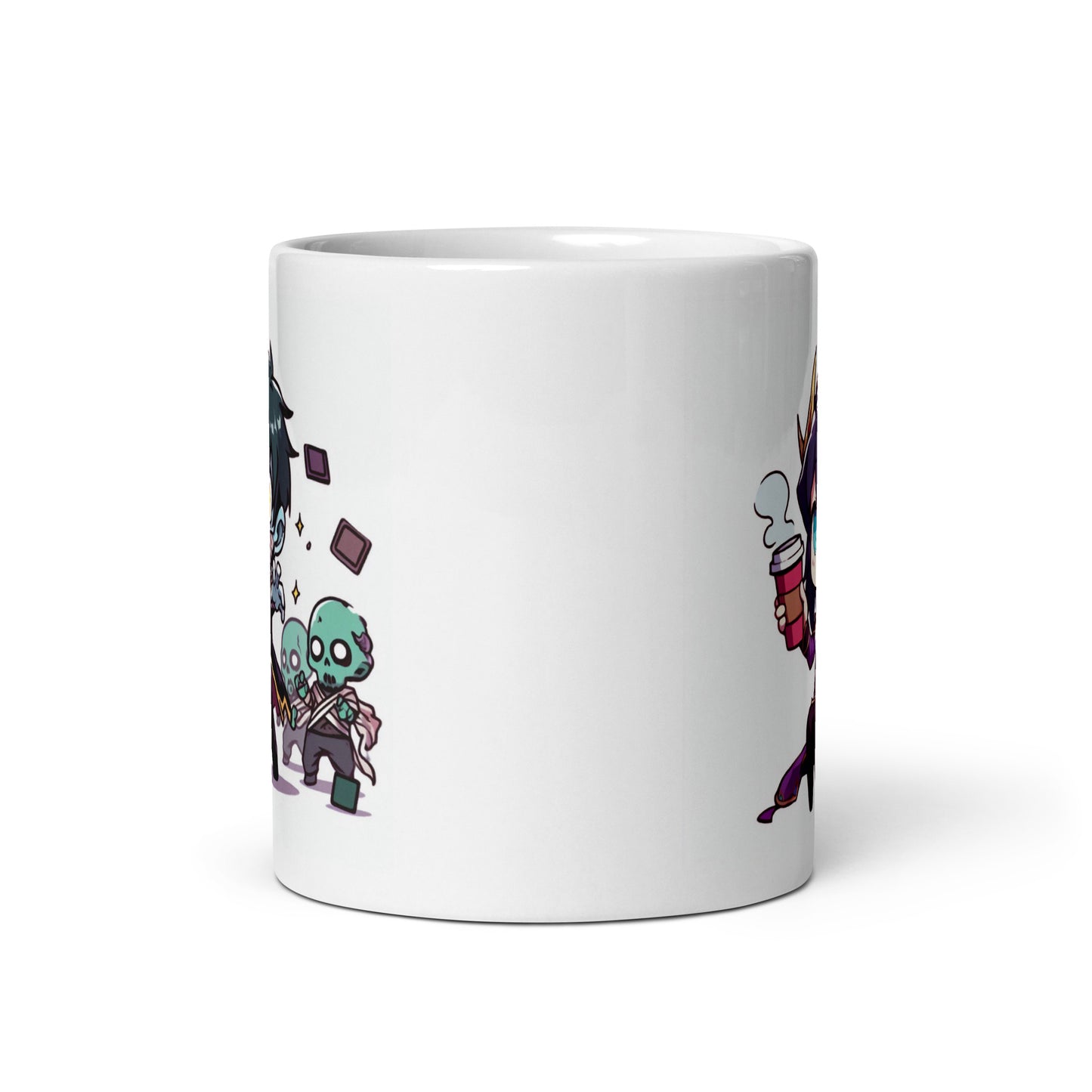 White Glossy Mug - Purple Necromancer plus Zombie