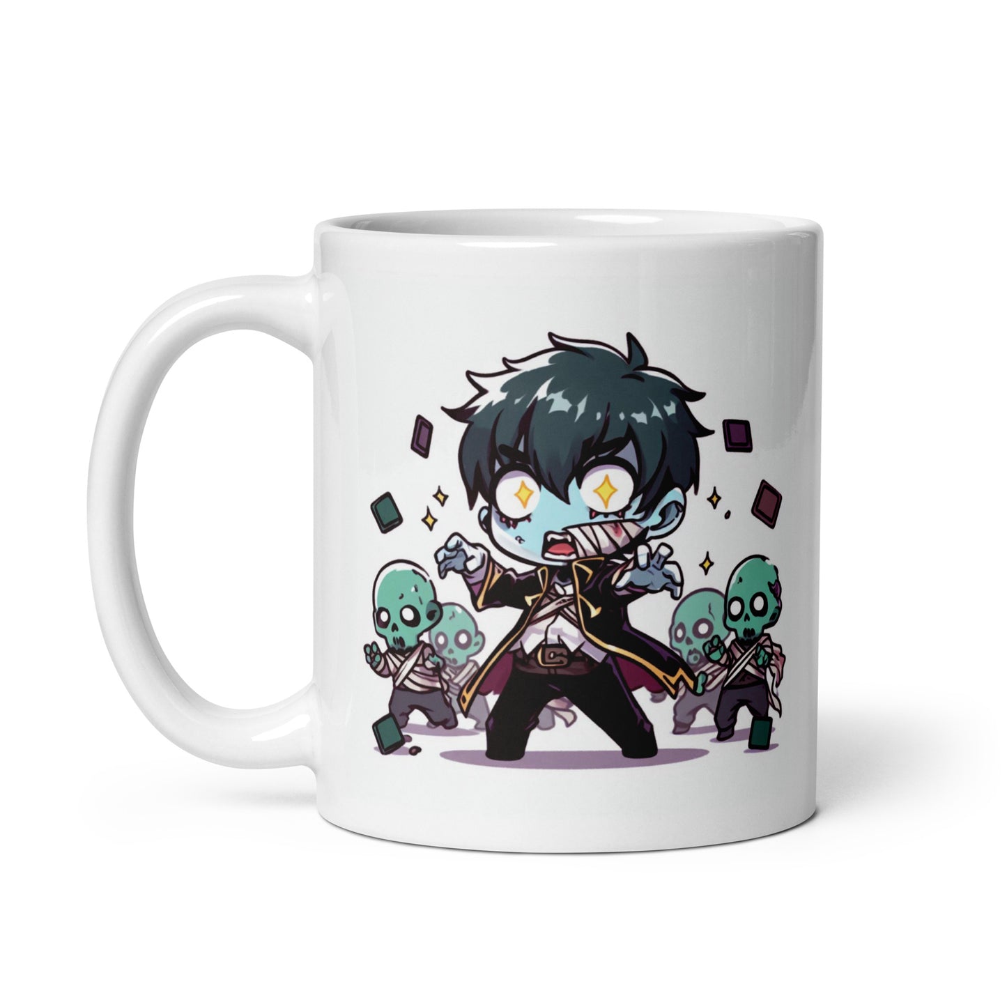White Glossy Mug - Purple Necromancer plus Zombie
