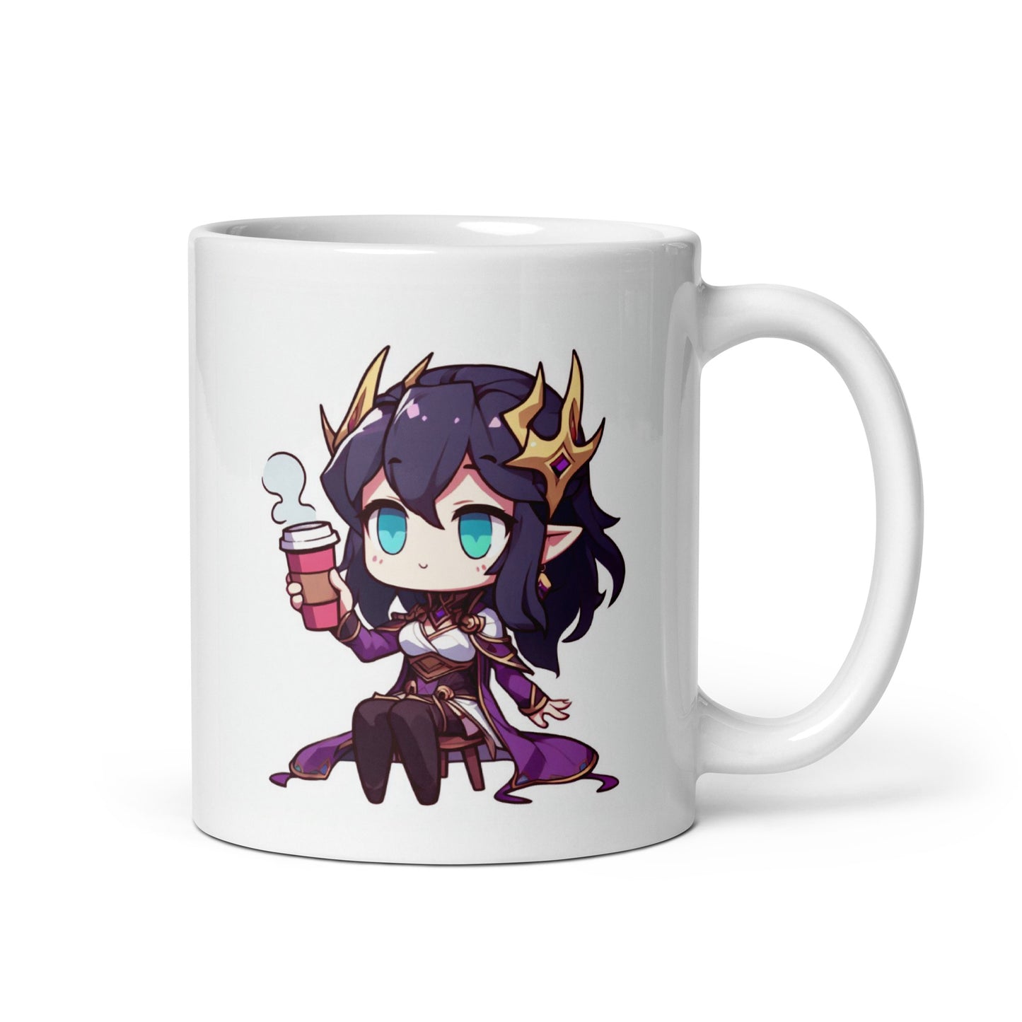 White Glossy Mug - Purple Necromancer plus Zombie
