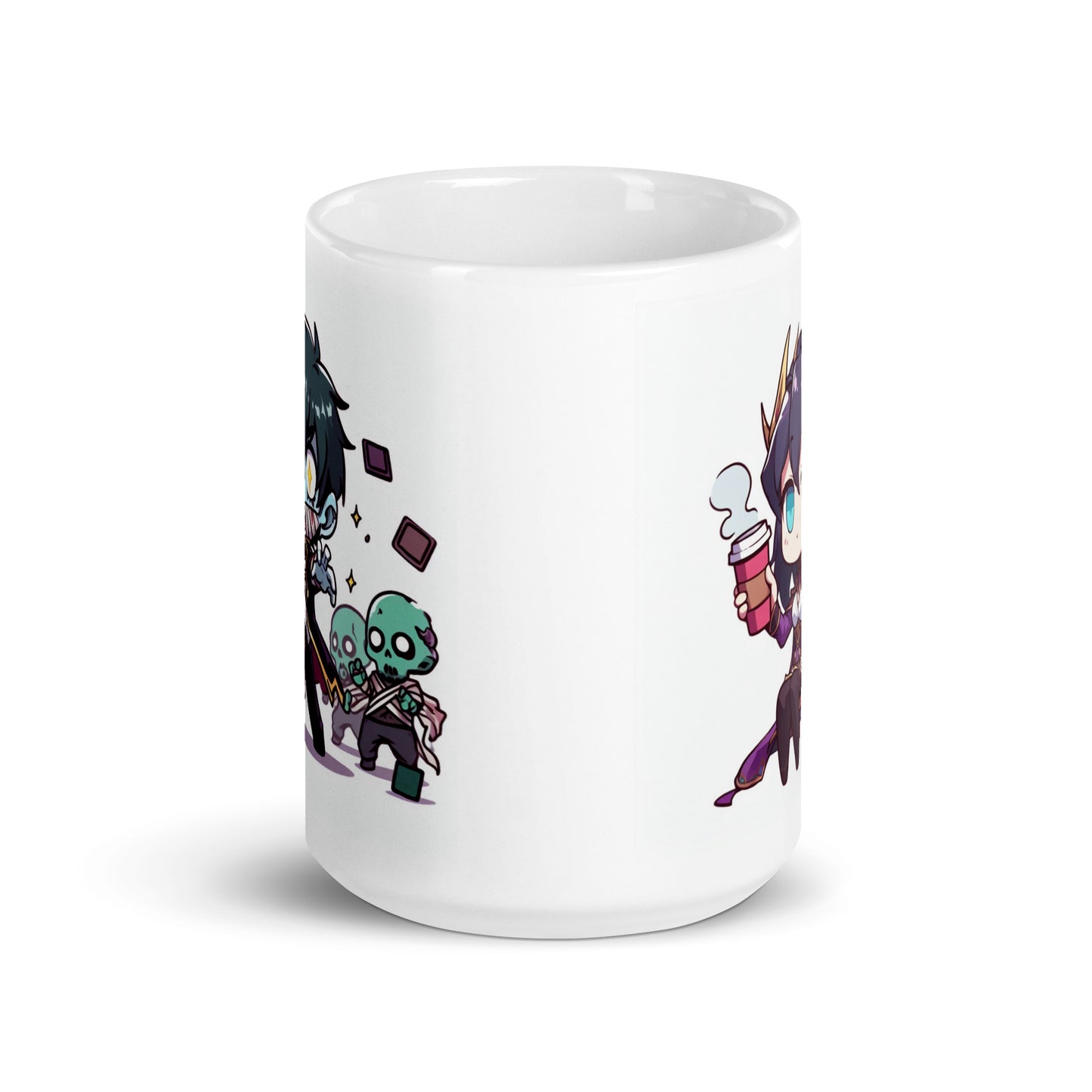White Glossy Mug - Purple Necromancer plus Zombie