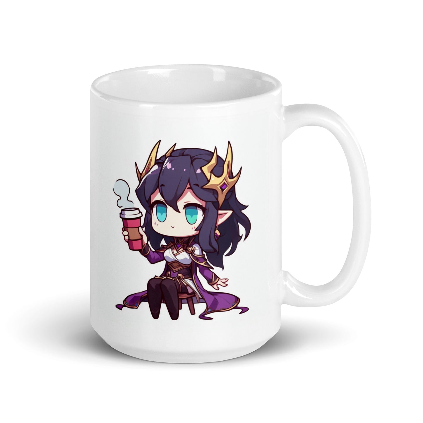 White Glossy Mug - Purple Necromancer plus Zombie