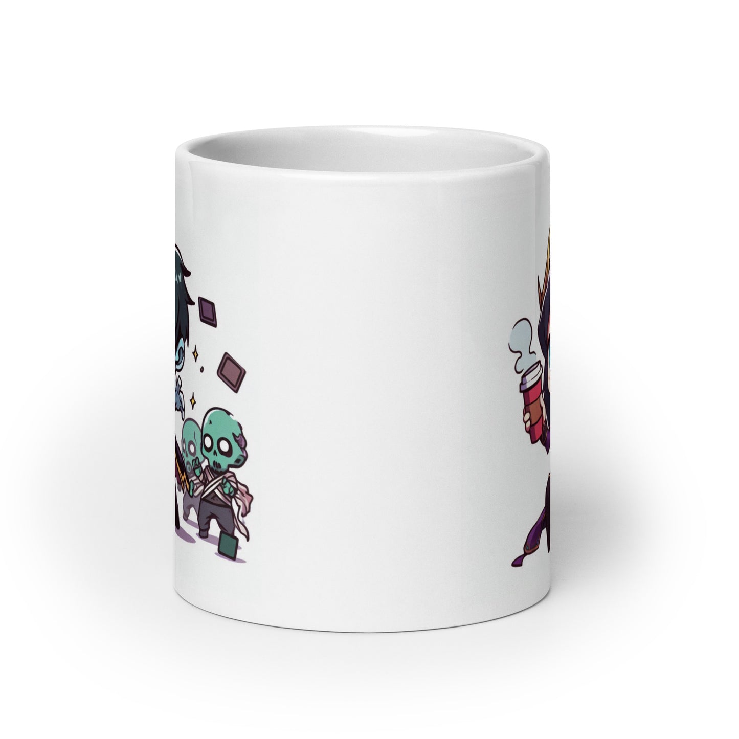 White Glossy Mug - Purple Necromancer plus Zombie